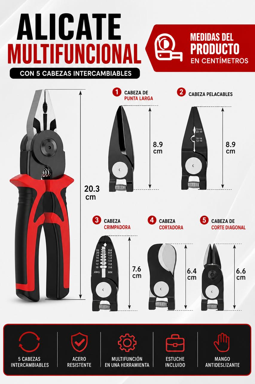 Alicate Multifuncional 5 Cabezas Interca
